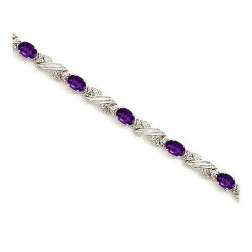 Lab Amethyst & Lab Diamond XOXO Link Bracelet in 14k White Gold (6.65ct)