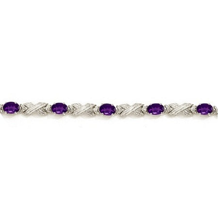 Lab Amethyst & Lab Diamond XOXO Link Bracelet in 14k White Gold (6.65ct)
