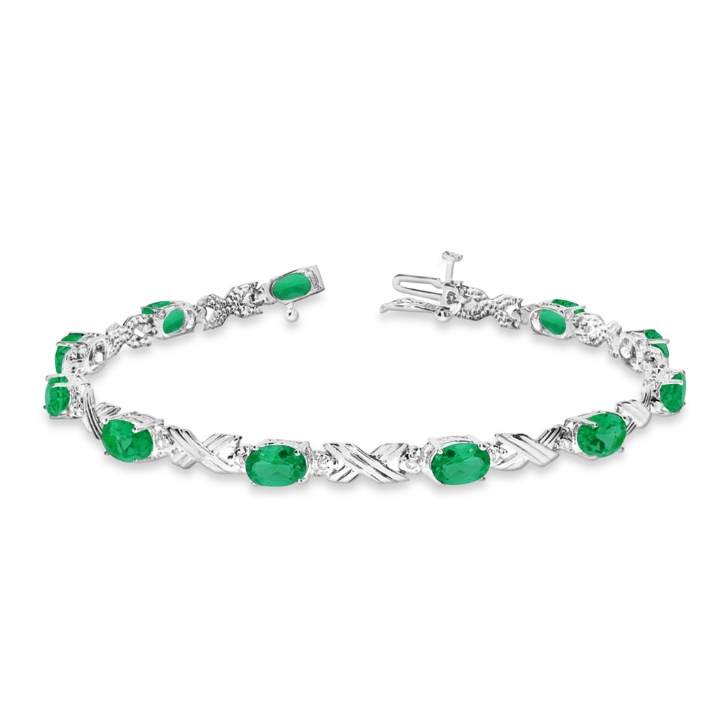 Lab Emerald & Lab Diamond XOXO Link Bracelet in 14k White Gold (6.65ct)