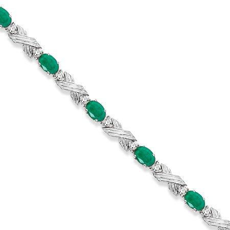 Lab Emerald & Lab Diamond XOXO Link Bracelet in 14k White Gold (6.65ct)