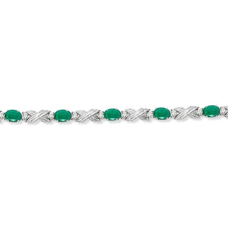 Lab Emerald & Lab Diamond XOXO Link Bracelet in 14k White Gold (6.65ct)
