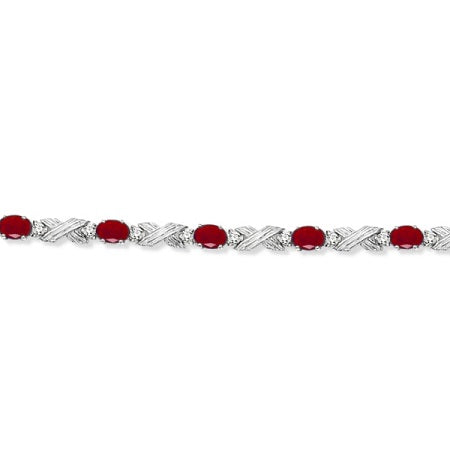 Lab Ruby & Lab Grown Diamond XOXO Link Bracelet in 14k White Gold (6.65ct)