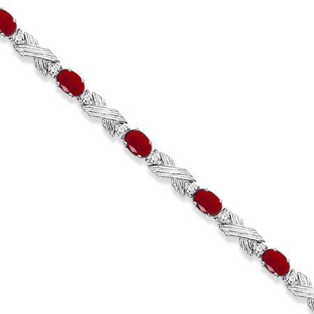 Ruby & Diamond XOXO Link Bracelet in 14k White Gold (6.65ct)