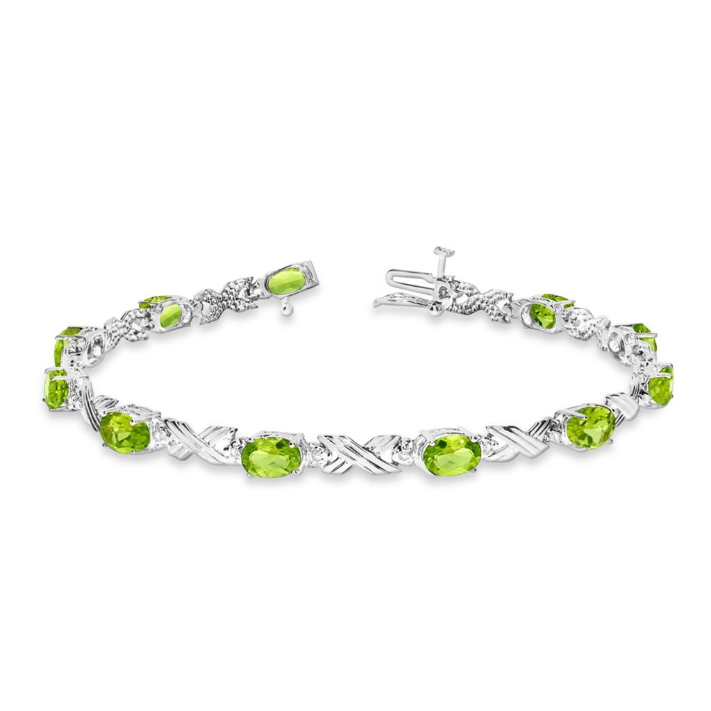 Peridot & Diamond XOXO Link Bracelet in 14k White Gold (6.65ct)