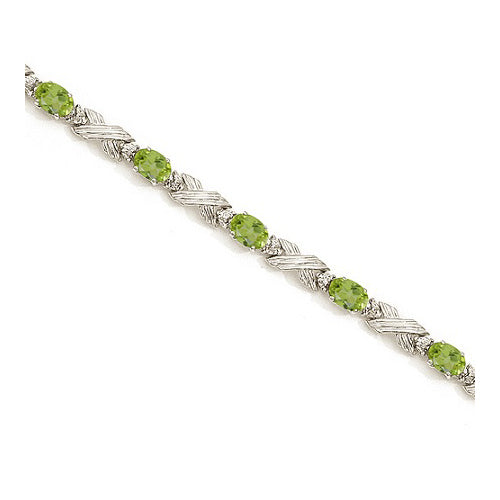 Peridot & Diamond XOXO Link Bracelet in 14k White Gold (6.65ct)