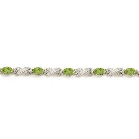 Peridot & Diamond XOXO Link Bracelet in 14k White Gold (6.65ct)