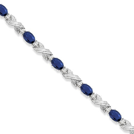 Lab Blue Sapphire & Lab Diamond XOXO Link Bracelet in 14k White Gold (6.65ct)