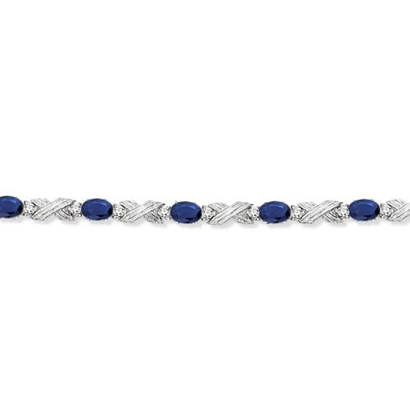 Lab Blue Sapphire & Lab Diamond XOXO Link Bracelet in 14k White Gold (6.65ct)