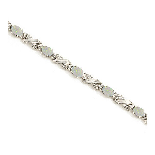 Opal & Diamond XOXO Link Bracelet in 14k White Gold (6.65ct)