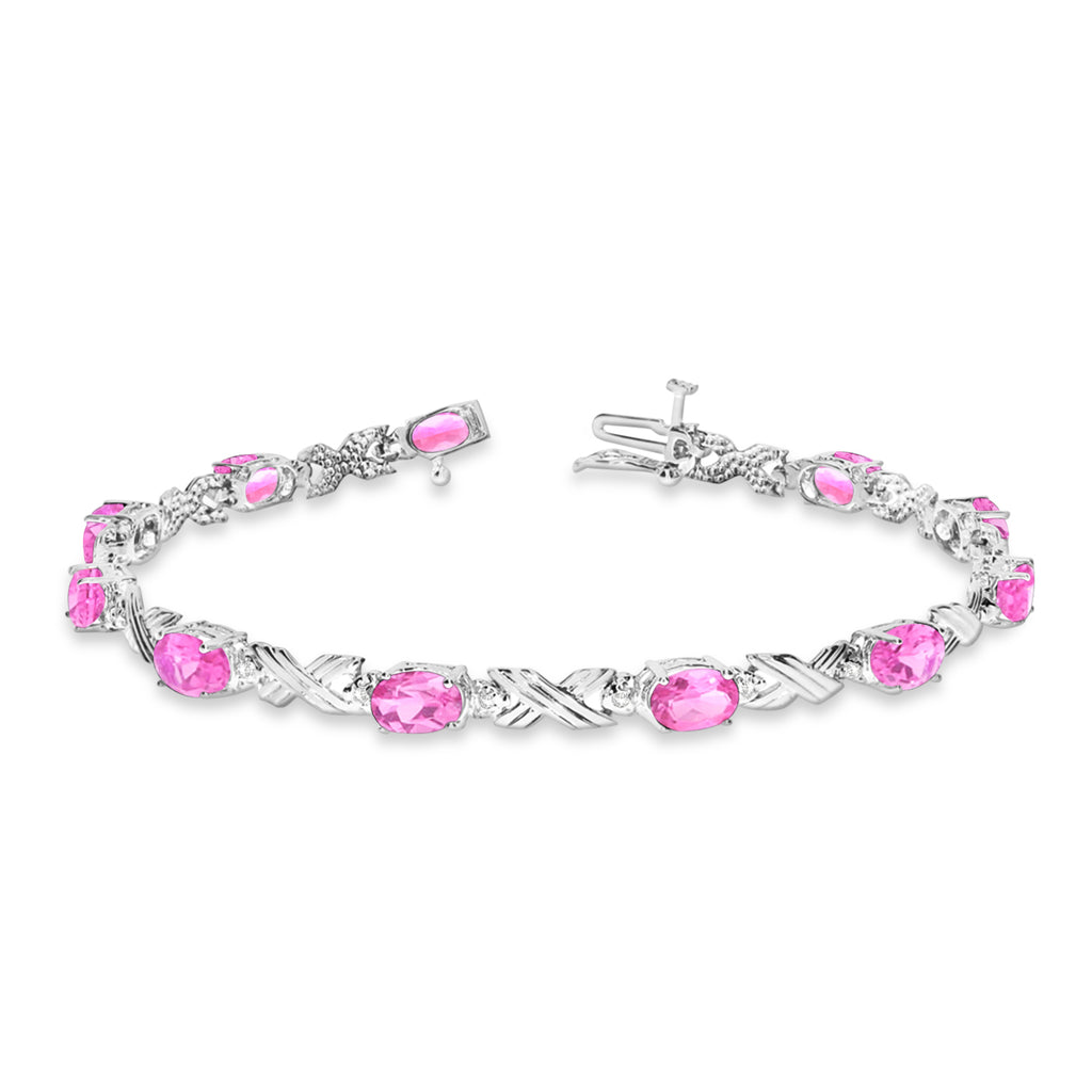 Pink Sapphire & Diamond XOXO Link Bracelet in 14k White Gold (6.65ct)