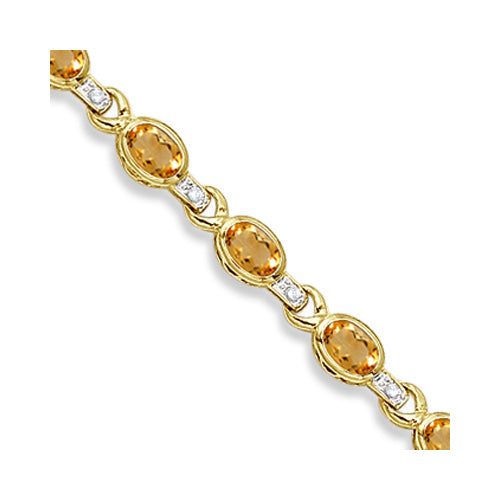 Oval Citrine & Diamond Link Bracelet 14k Yellow Gold (9.62ctw)