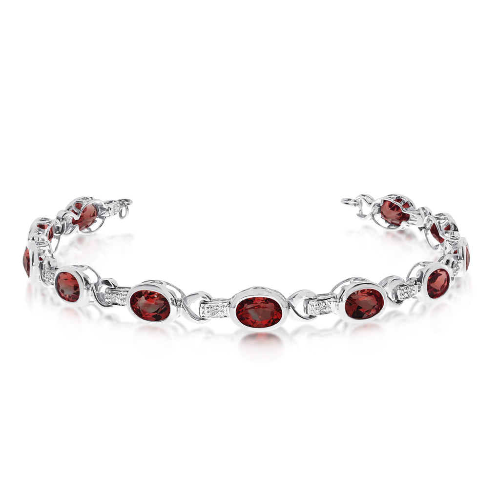 Oval Garnet & Diamond Link Bracelet 14k White Gold (9.62ctw)
