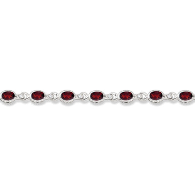 Oval Garnet & Diamond Link Bracelet 14k White Gold (9.62ctw)