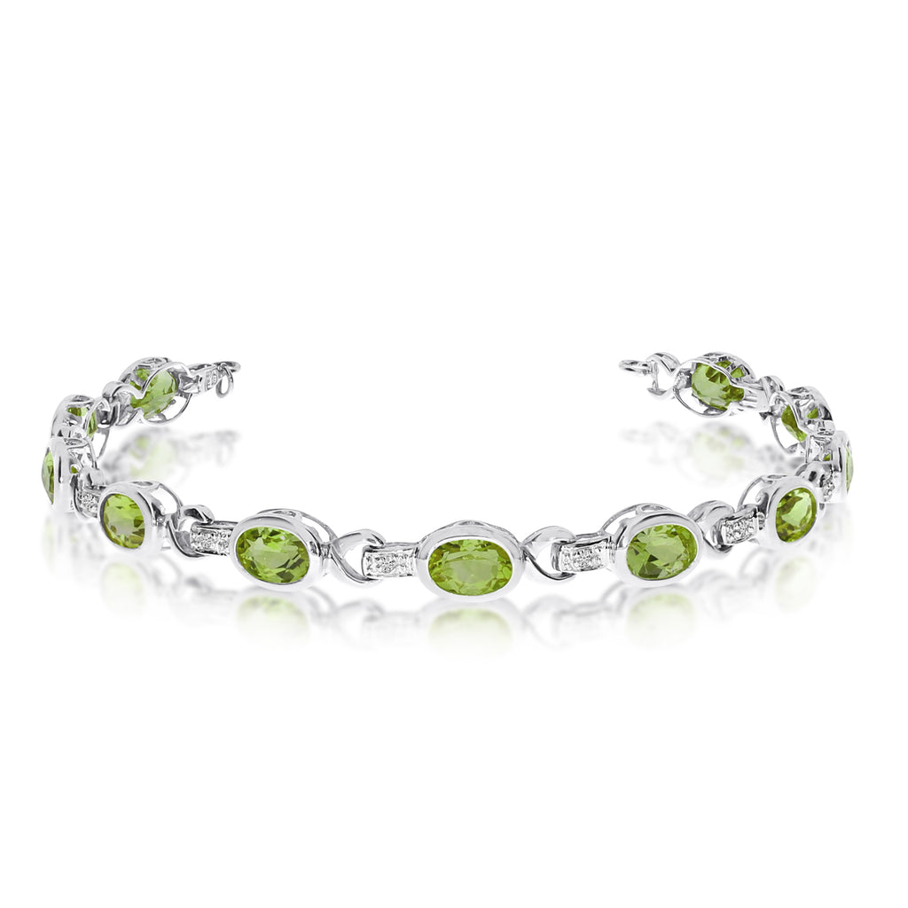 Oval Peridot & Diamond Link Bracelet 14k White Gold (9.62ctw)