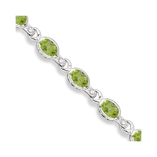 Oval Peridot & Diamond Link Bracelet 14k White Gold (9.62ctw)