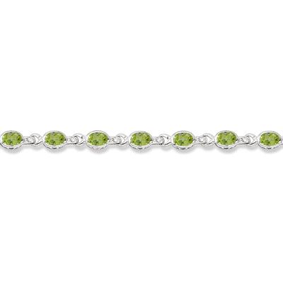Oval Peridot & Diamond Link Bracelet 14k White Gold (9.62ctw)