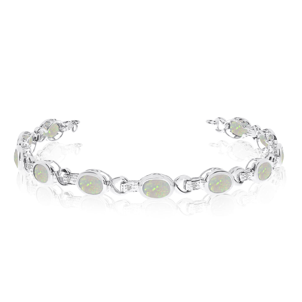 Oval Opal & Diamond Link Bracelet 14k White Gold (9.62ctw)