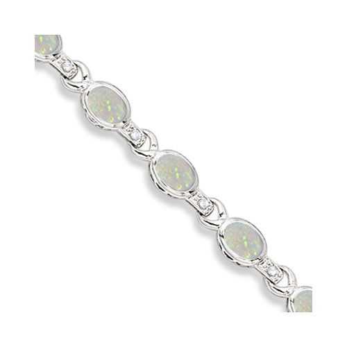 Oval Opal & Diamond Link Bracelet 14k White Gold (9.62ctw)