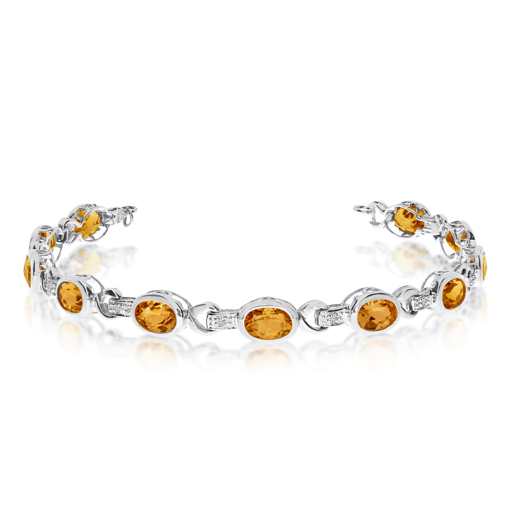 Oval Citrine & Diamond Link Bracelet 14k White Gold (9.62ctw)