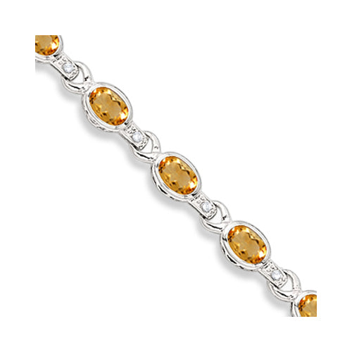 Oval Citrine & Diamond Link Bracelet 14k White Gold (9.62ctw)
