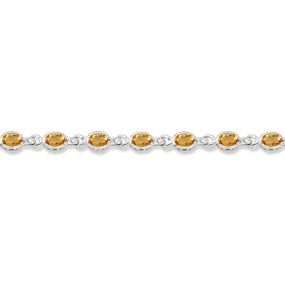 Oval Citrine & Diamond Link Bracelet 14k White Gold (9.62ctw)