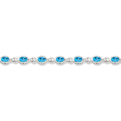 Oval Blue Topaz & Diamond Link Bracelet 14k White Gold (9.62ctw)
