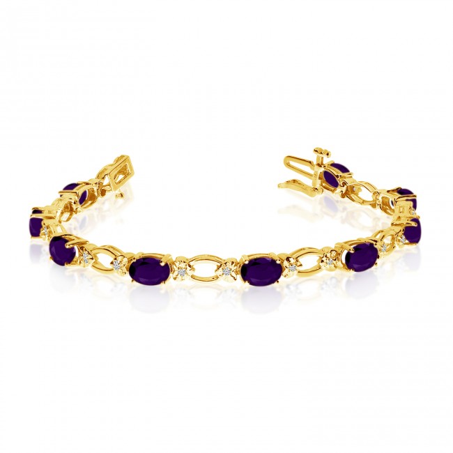 Oval Amethyst and Diamond Link Bracelet 14k Yellow Gold (6.72 ctw)