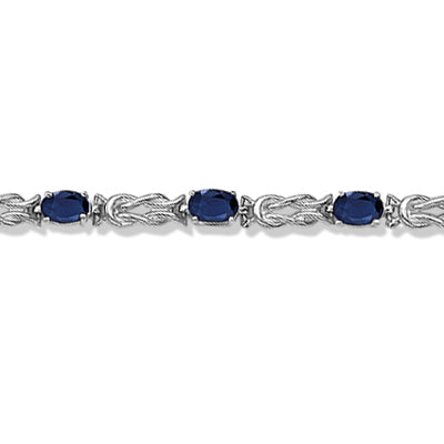 Oval Blue Sapphire Love Knot Link Bracelet 14k White Gold (5.50ct)