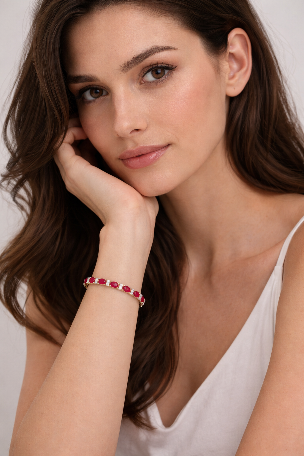 Lab Diamond & Oval Cut Lab Ruby Tennis Bracelet 14k Yellow Gold (9.25ctw)