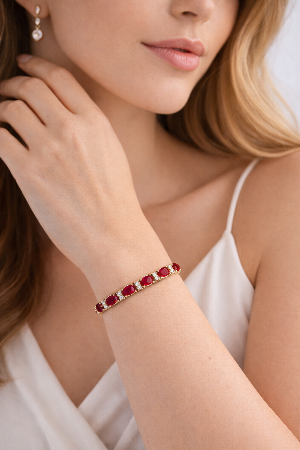 Diamond & Oval Cut Ruby Tennis Bracelet 14k Yellow Gold (9.25ctw)