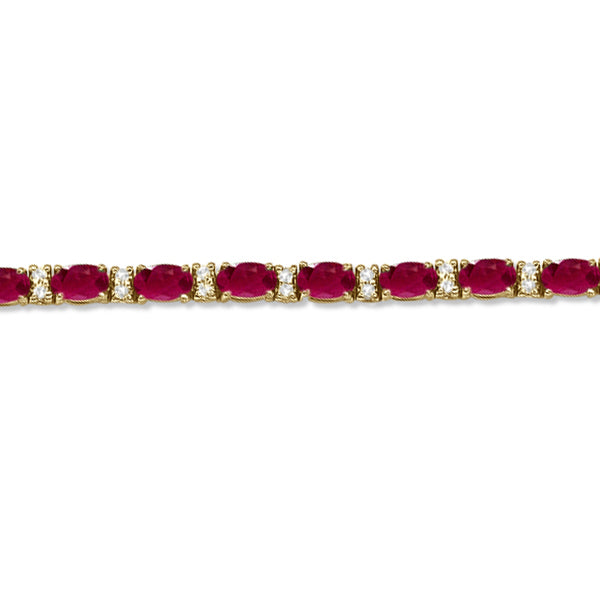 Diamond & Oval Cut Ruby Tennis Bracelet 14k Yellow Gold (9.25ctw)
