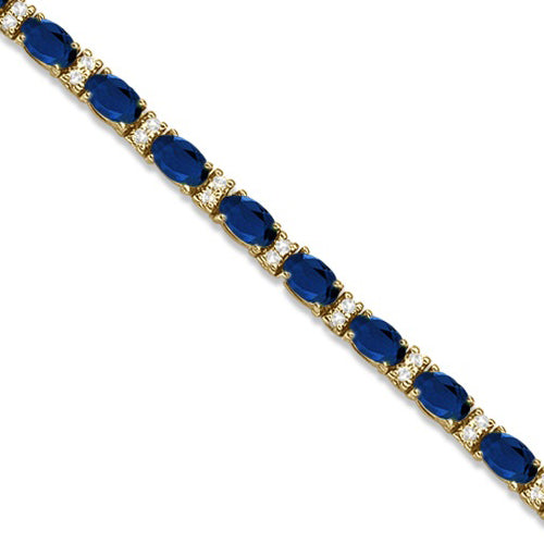 Lab Diamond & Oval Cut Sapphire Tennis Bracelet 14k Yellow Gold (9.25ctw)