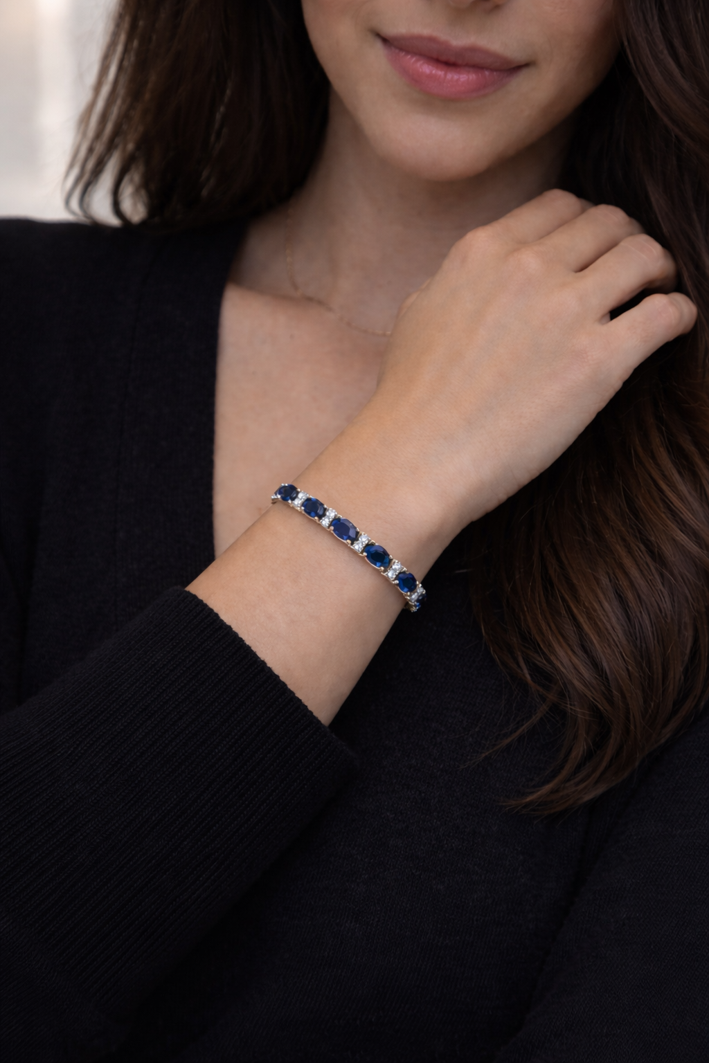 Diamond & Oval Cut Sapphire Tennis Bracelet 14k White Gold (9.25ctw)