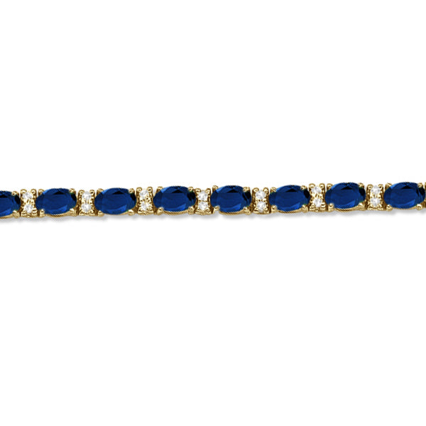 Diamond & Oval Cut Sapphire Tennis Bracelet 14k Yellow Gold (9.25ctw)