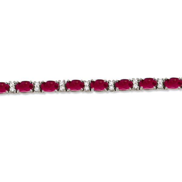 Lab Diamond & Oval Cut Lab Ruby Tennis Bracelet 14k White Gold (9.25ctw)