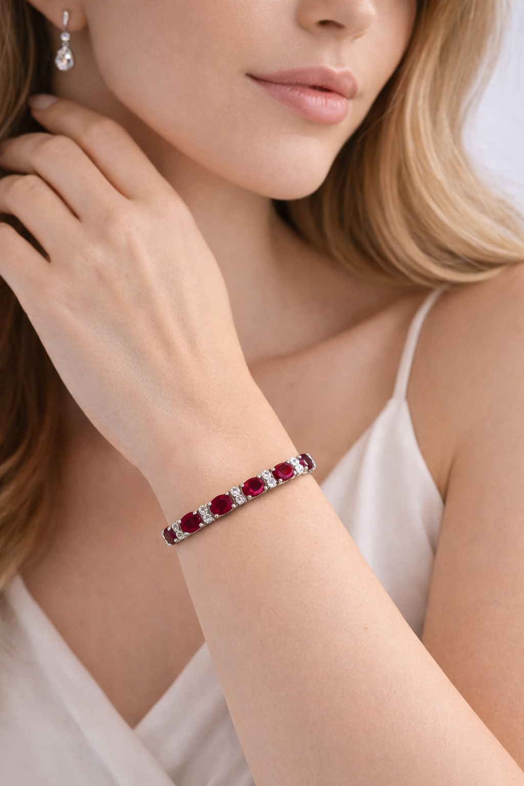 Diamond & Oval Cut Ruby Tennis Bracelet 14k White Gold (9.25ctw)