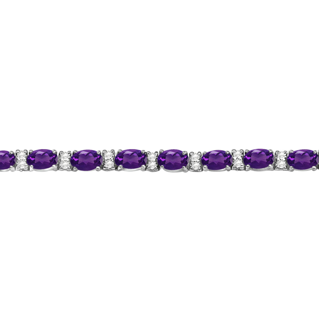 Diamond & Oval Cut Amethyst Tennis Bracelet 14k White Gold (9.25ct)