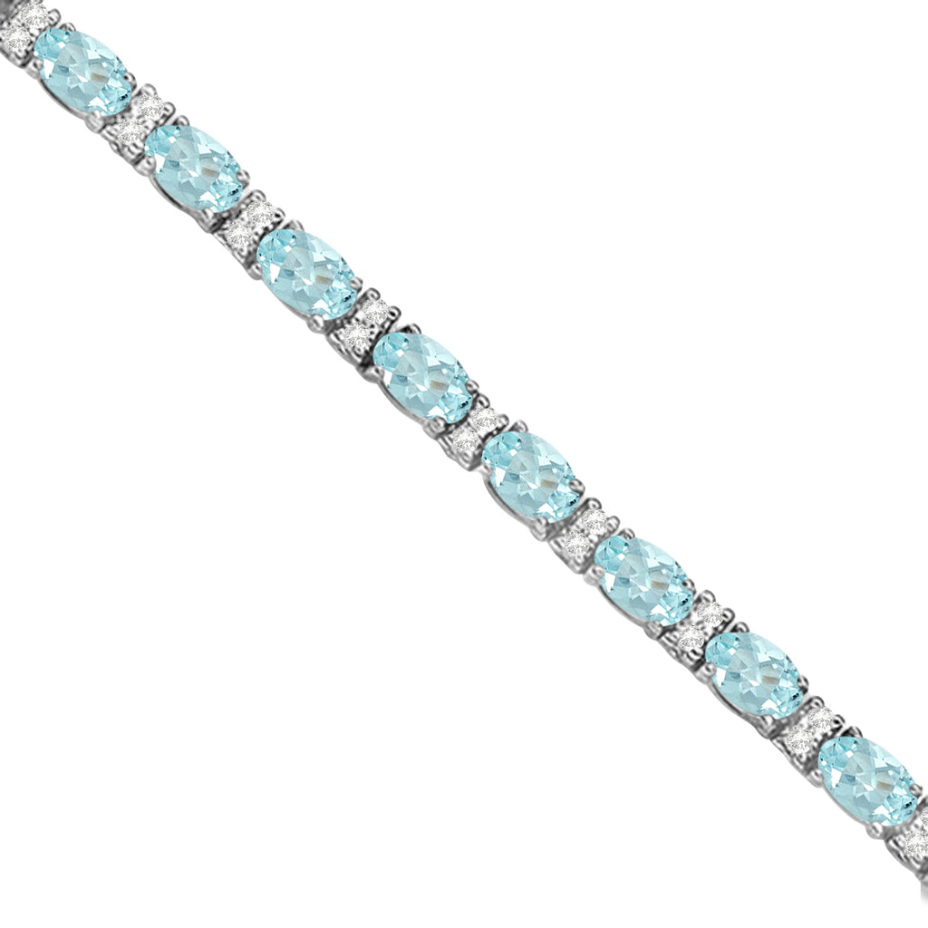 Diamond & Oval Cut Aquamarine Tennis Bracelet 14k White Gold (9.25ct)