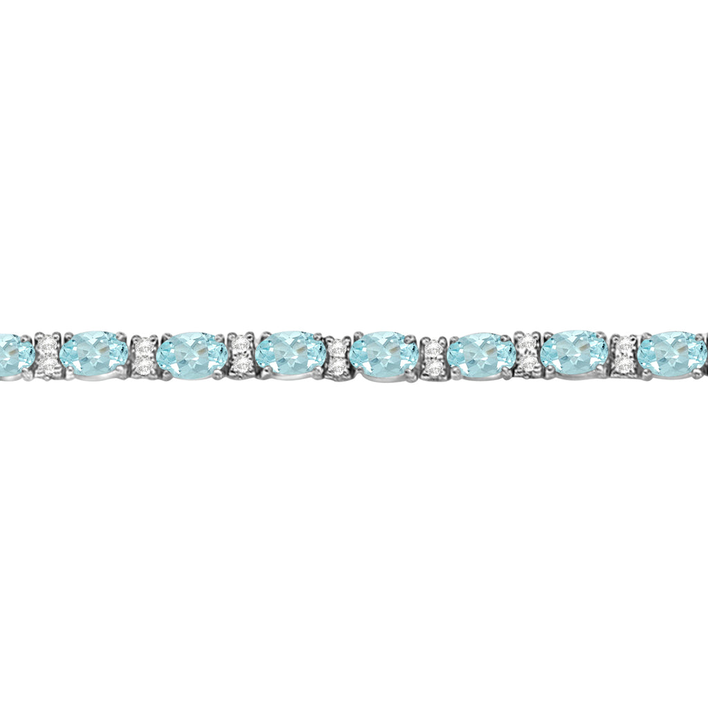 Diamond & Oval Cut Aquamarine Tennis Bracelet 14k White Gold (9.25ct)