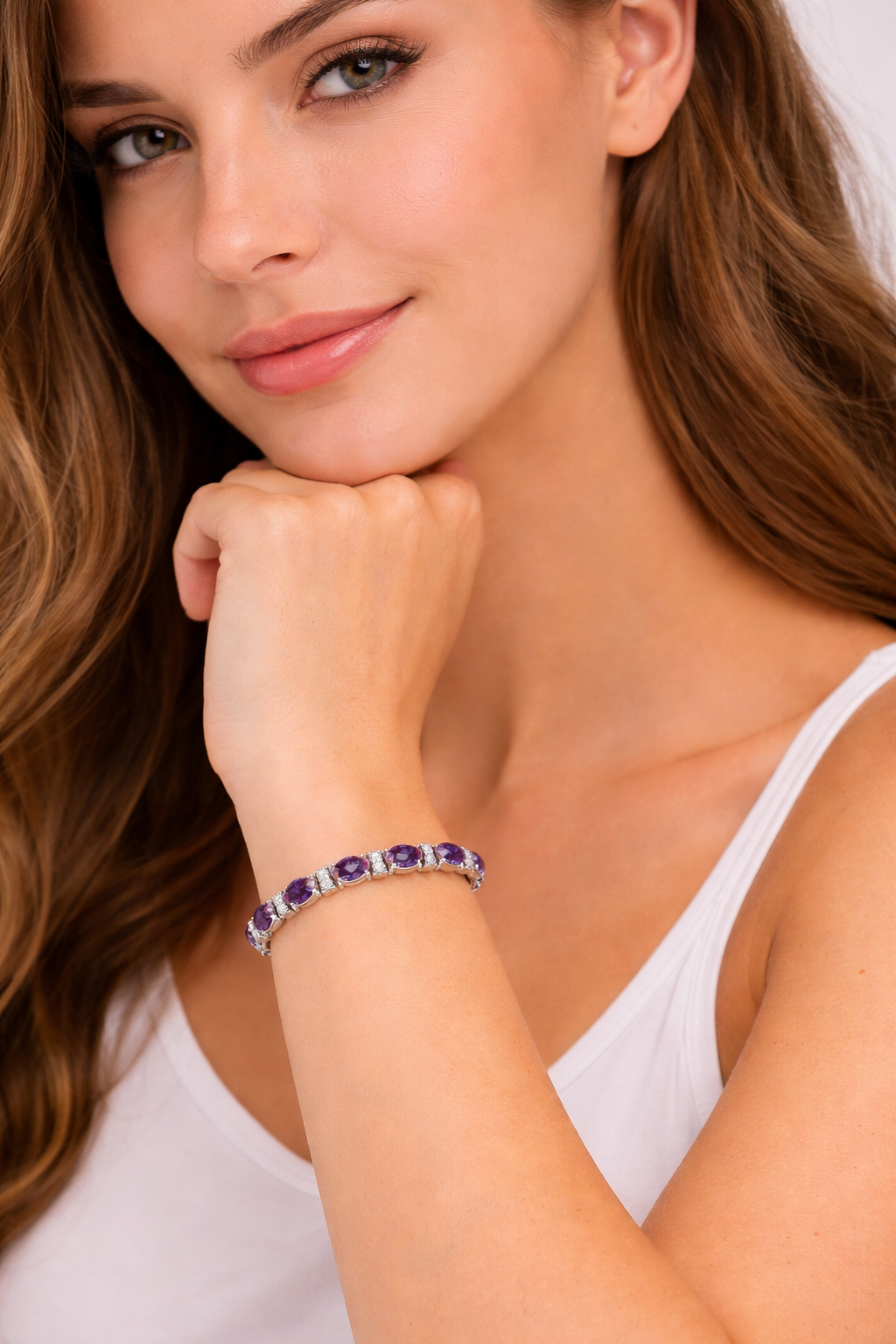 Diamond & Oval Cut Lab Alexandrite Tennis Bracelet 14k White Gold (9.25ct)