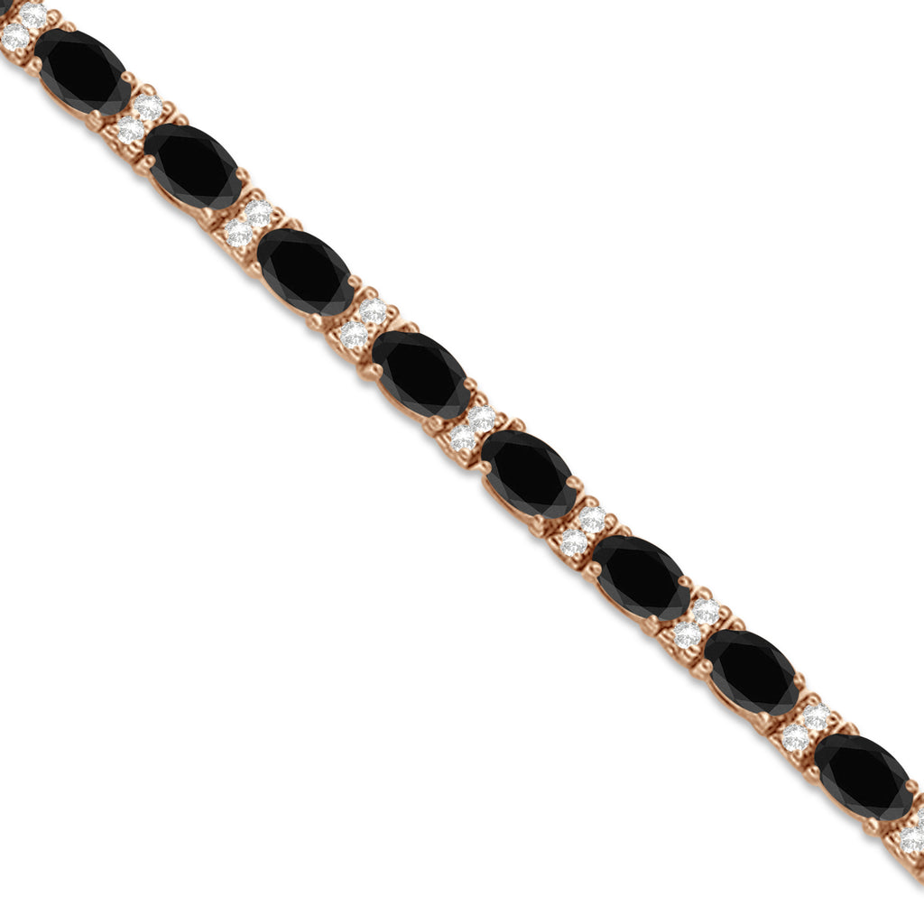Black & Lab White Diamond Oval Cut Tennis Bracelet 14k Rose Gold (9.25ctw)