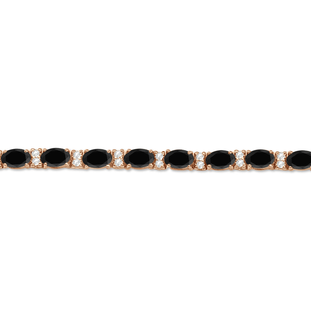 Black & Lab White Diamond Oval Cut Tennis Bracelet 14k Rose Gold (9.25ctw)