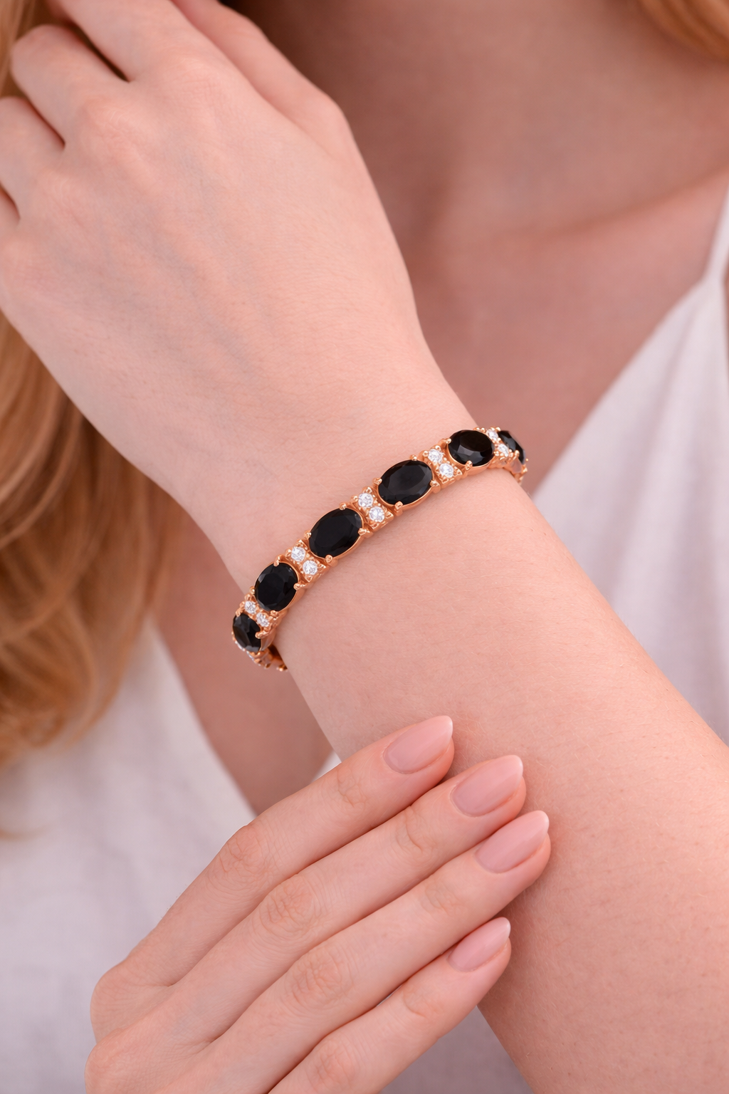 Black & White Diamond Oval Cut Tennis Bracelet 14k Rose Gold (9.25ctw)