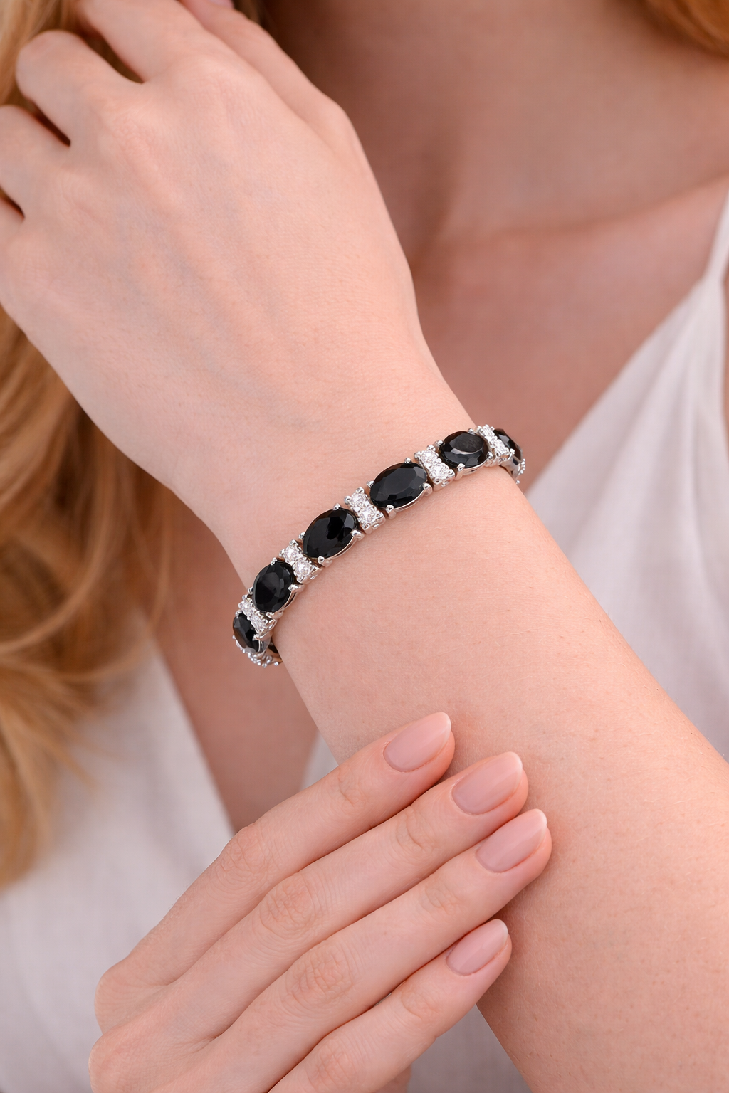 Black & White Diamond Oval Cut Tennis Bracelet 14k White Gold (9.25ctw)