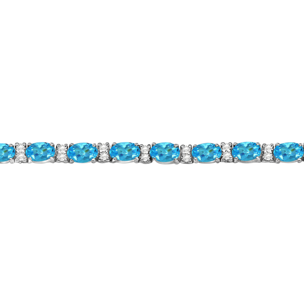 Diamond & Oval Cut Blue Topaz Tennis Bracelet 14k White Gold (9.25ct)