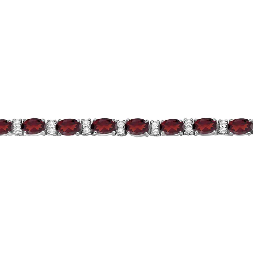Diamond & Oval Cut Garnet Tennis Bracelet 14k White Gold (9.25ct)