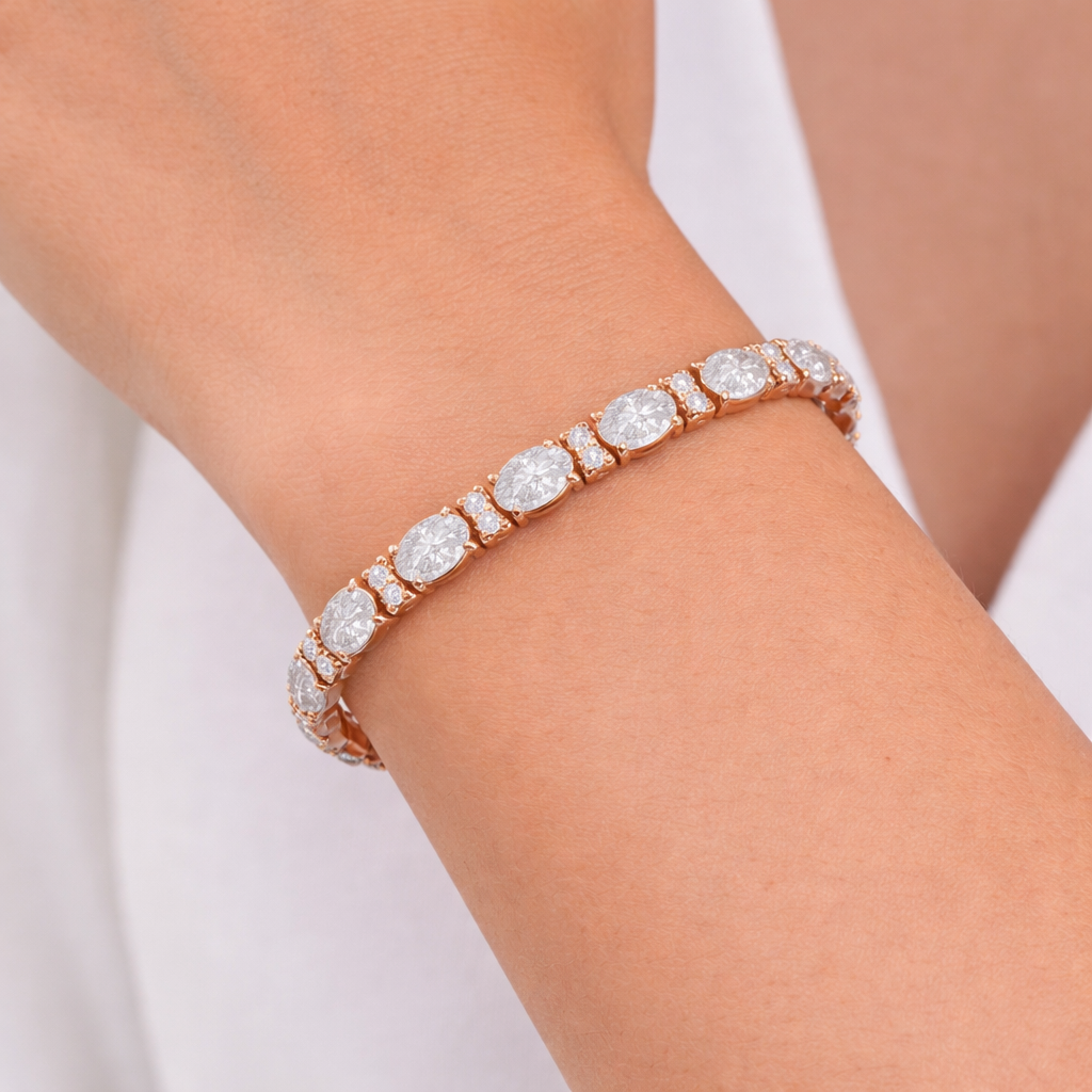 Lab Diamond Oval Cut Tennis Bracelet 14k Rose Gold (9.25ctw)