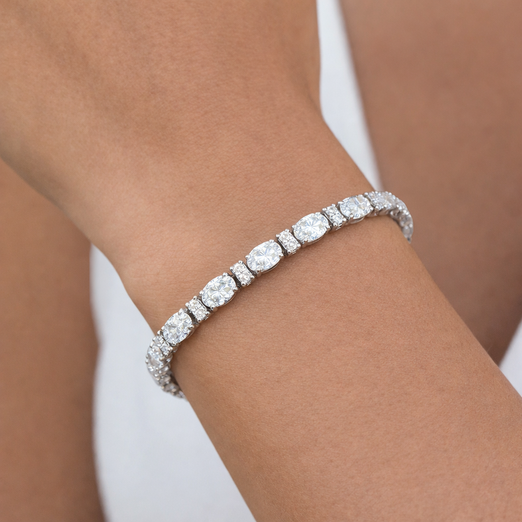 Lab Diamond Oval Cut Tennis Bracelet 14k White Gold (9.25ctw)