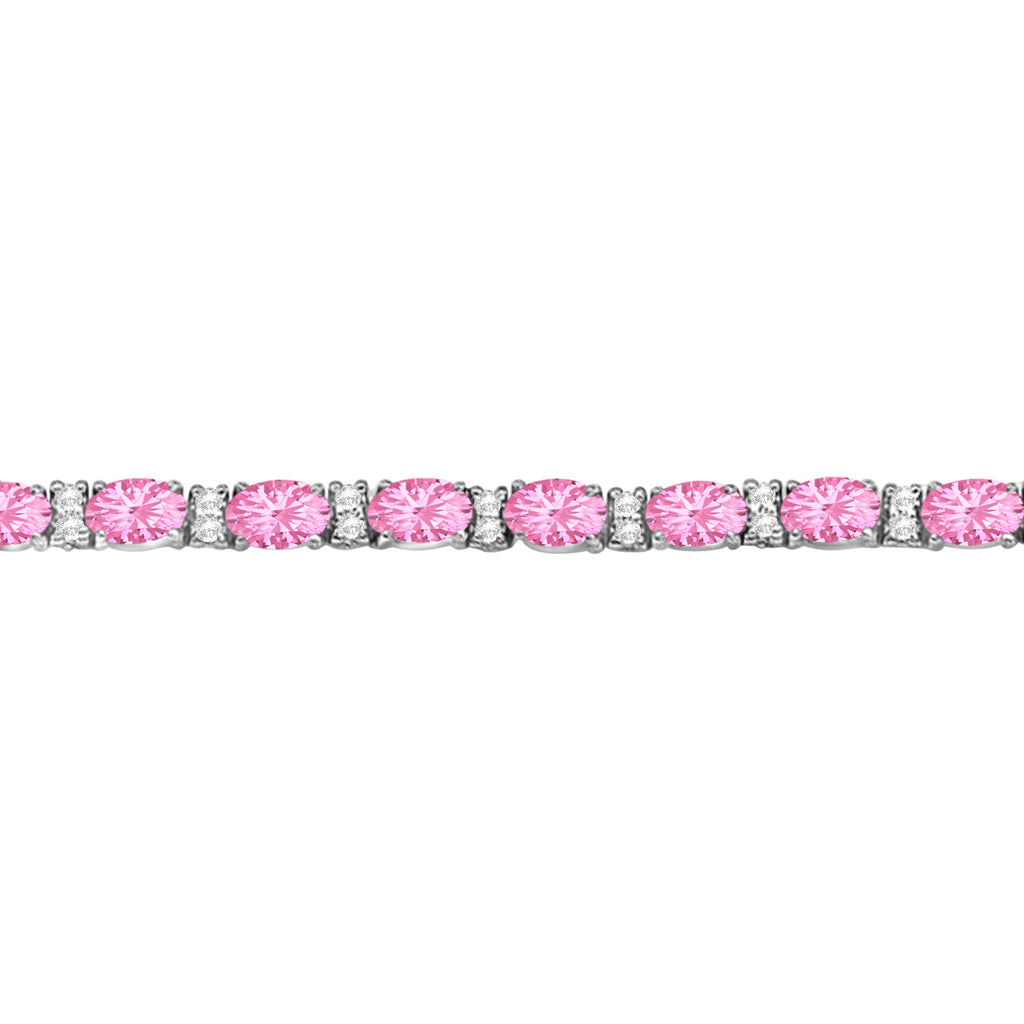 Diamond & Oval Cut Pink Tourmaline Tennis Bracelet 14k W Gold (9.25ct)