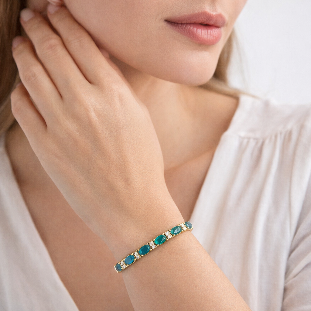 Diamond & Oval Cut Emerald Tennis Bracelet 14k Yellow Gold (9.25ctw)